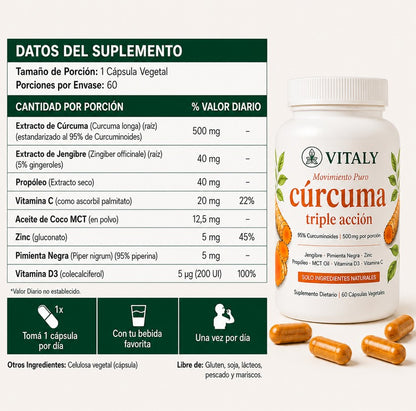 VITALY - Cápsulas Premium de Triple Acción Antiinflamatoria